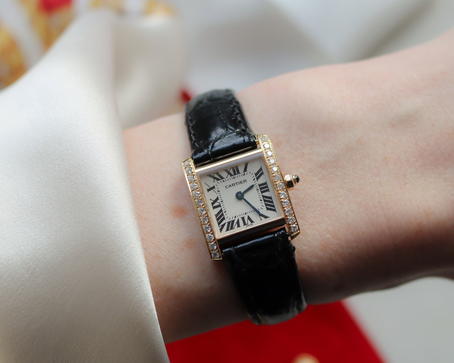 Ladies 18ct gold Cartier Tank Francaise diamond set watch - late 1990's