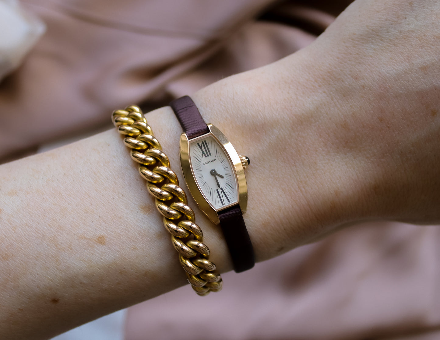 Rare Cartier Mini Tonneau 18ct Gold Wrist Watch - Circa 2004