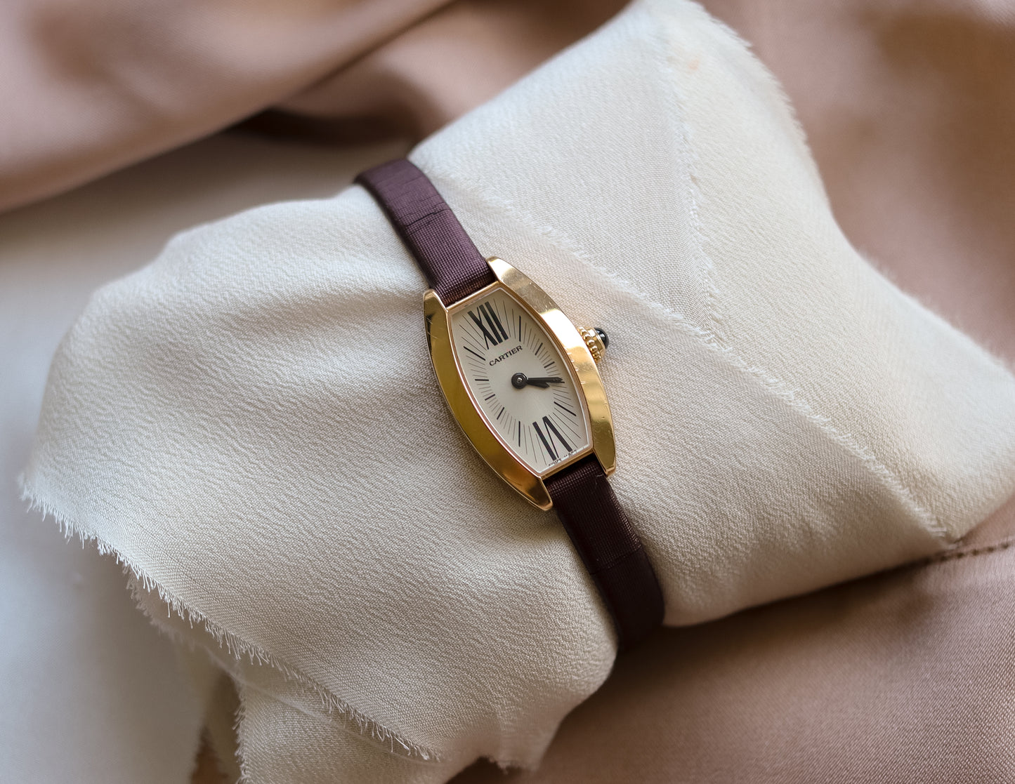 Rare Cartier Mini Tonneau 18ct Gold Wrist Watch - Circa 2004