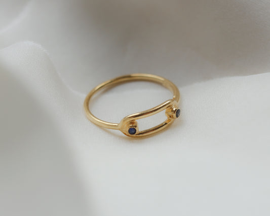modernist 18ct gold double sapphire ring UK L 1/2