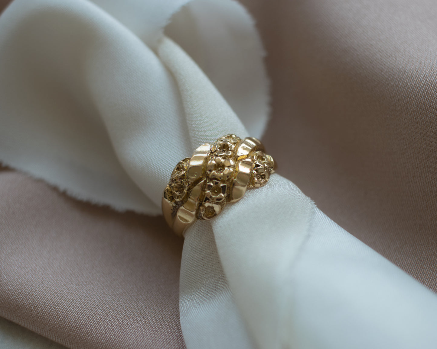Antique Edwardian 18ct Gold Floral Band Ring – UK O 1/2