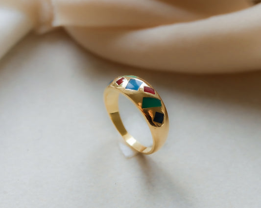 Vintage 18ct Gold Gypsy-Style Gemset Ring UK Q.5