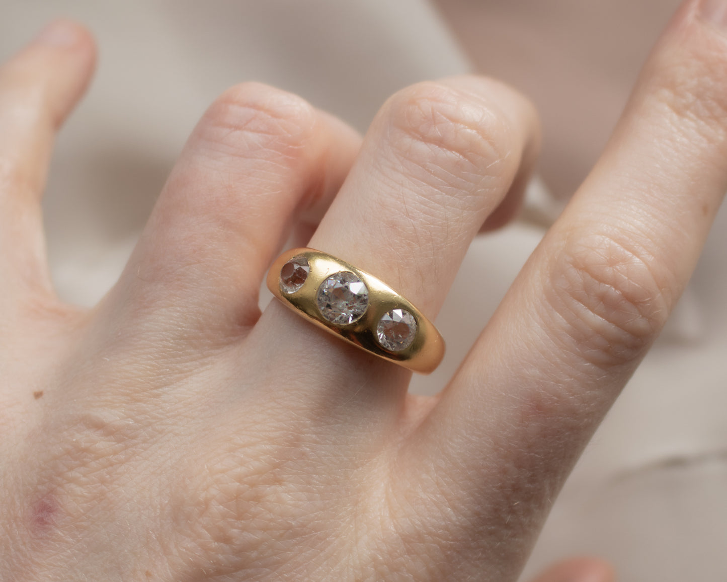 Victorian Gypsy Ring – 18ct Gold, Three Stone Setting