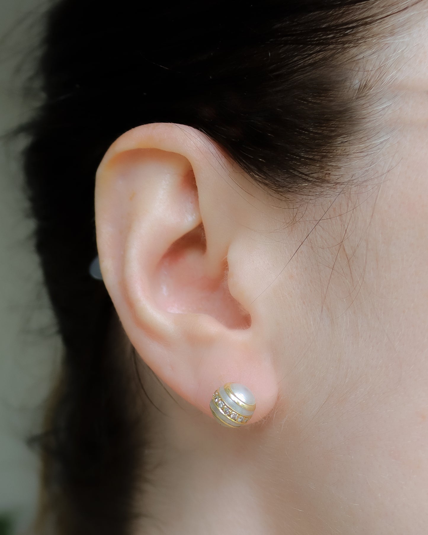 Vintage 18ct Gold Cultured Pearl & Diamond Stud Earrings