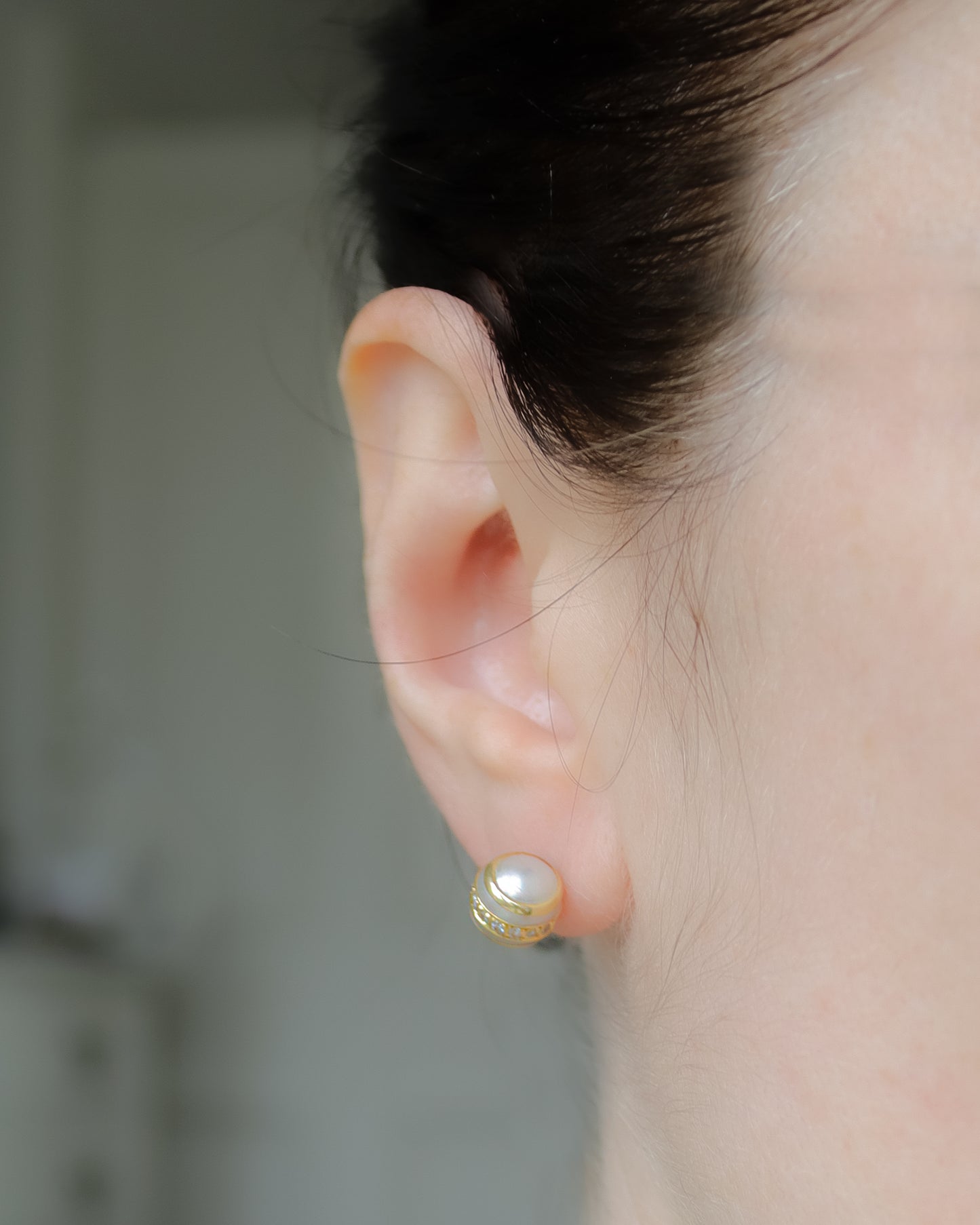 Vintage 18ct Gold Cultured Pearl & Diamond Stud Earrings