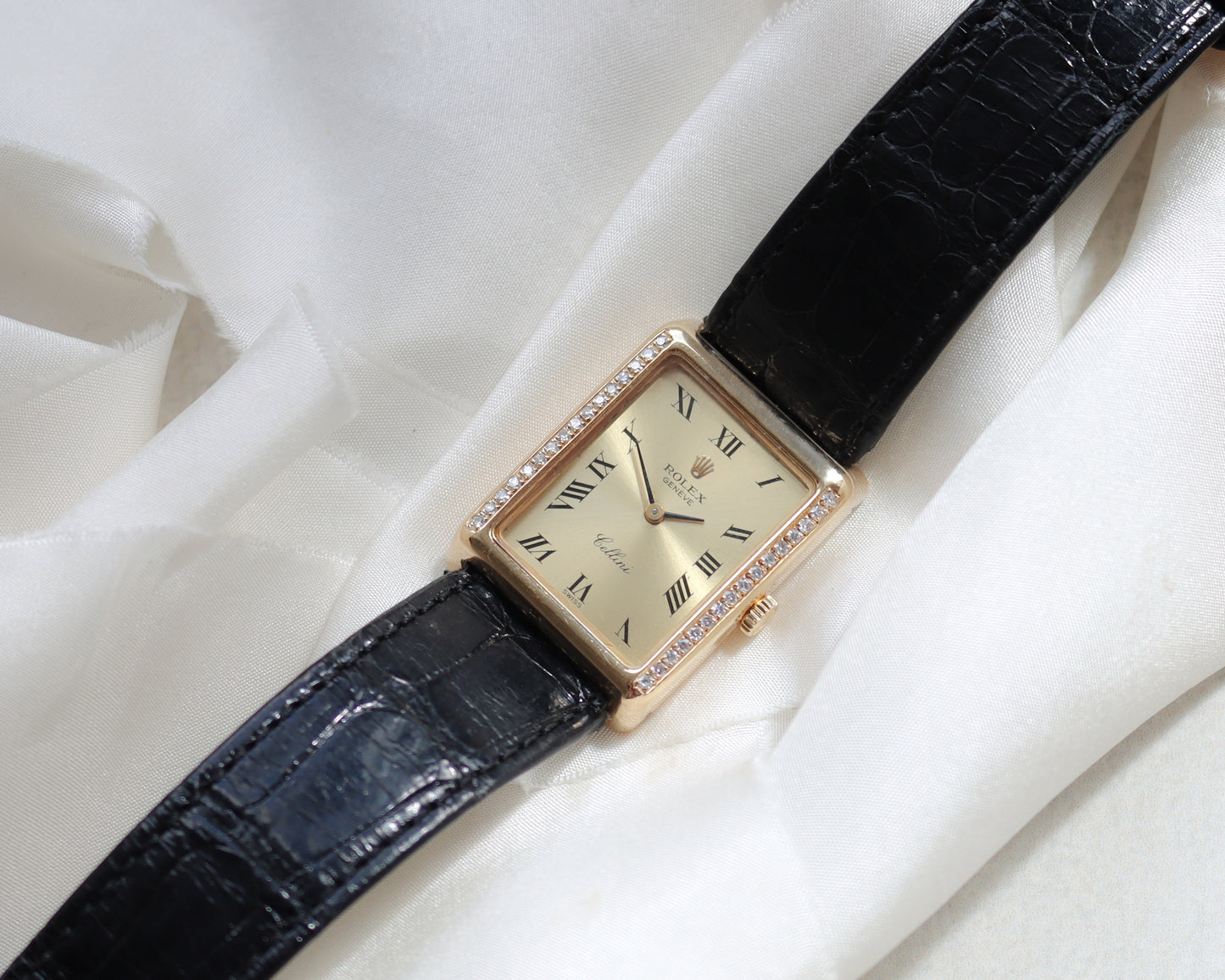 Super rare 18ct gold Rolex diamond Cellini Tank watch from the 1970's