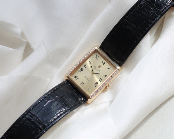 Super rare 18ct gold Rolex diamond Cellini Tank watch from the 1970's ...