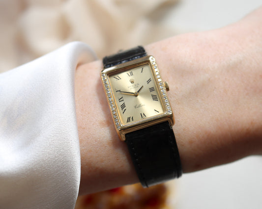 Super rare 18ct gold Rolex diamond Cellini Tank watch from the 1970's