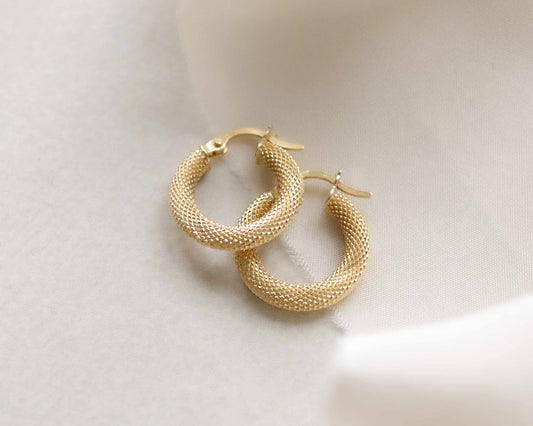 18ct yellow gold textured hoops