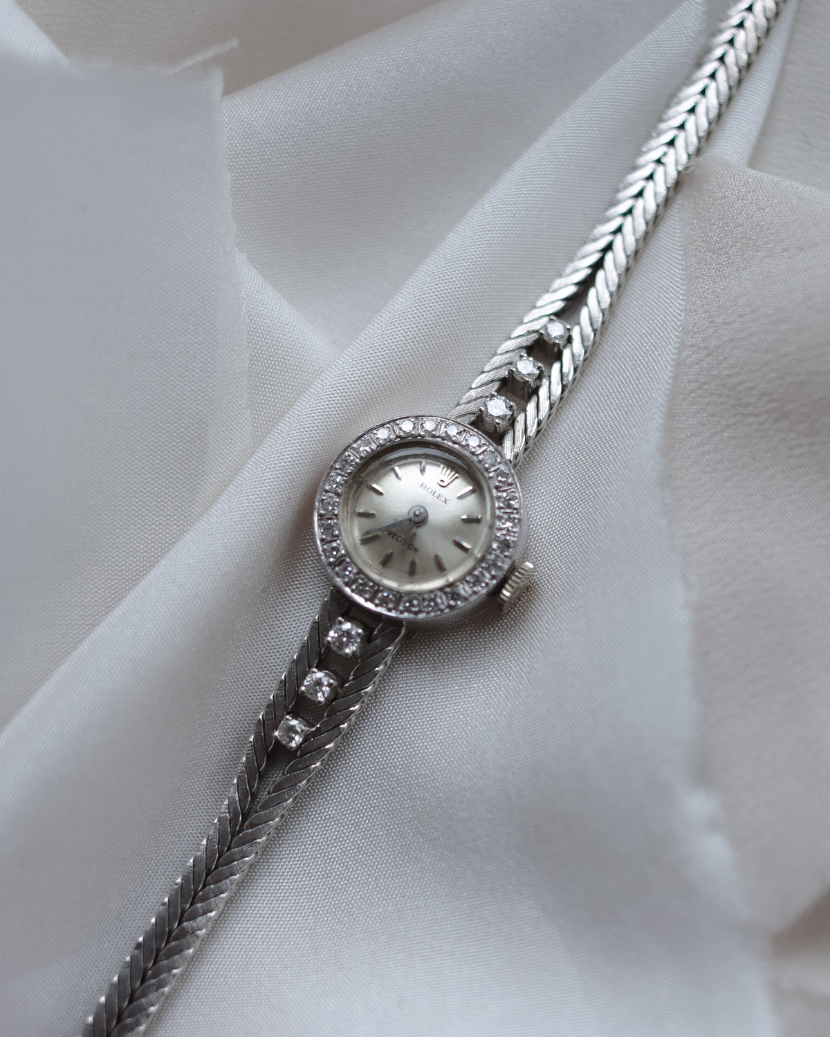 Vintage 1972 Rolex Precision 18ct White Gold Diamond Cocktail Watch