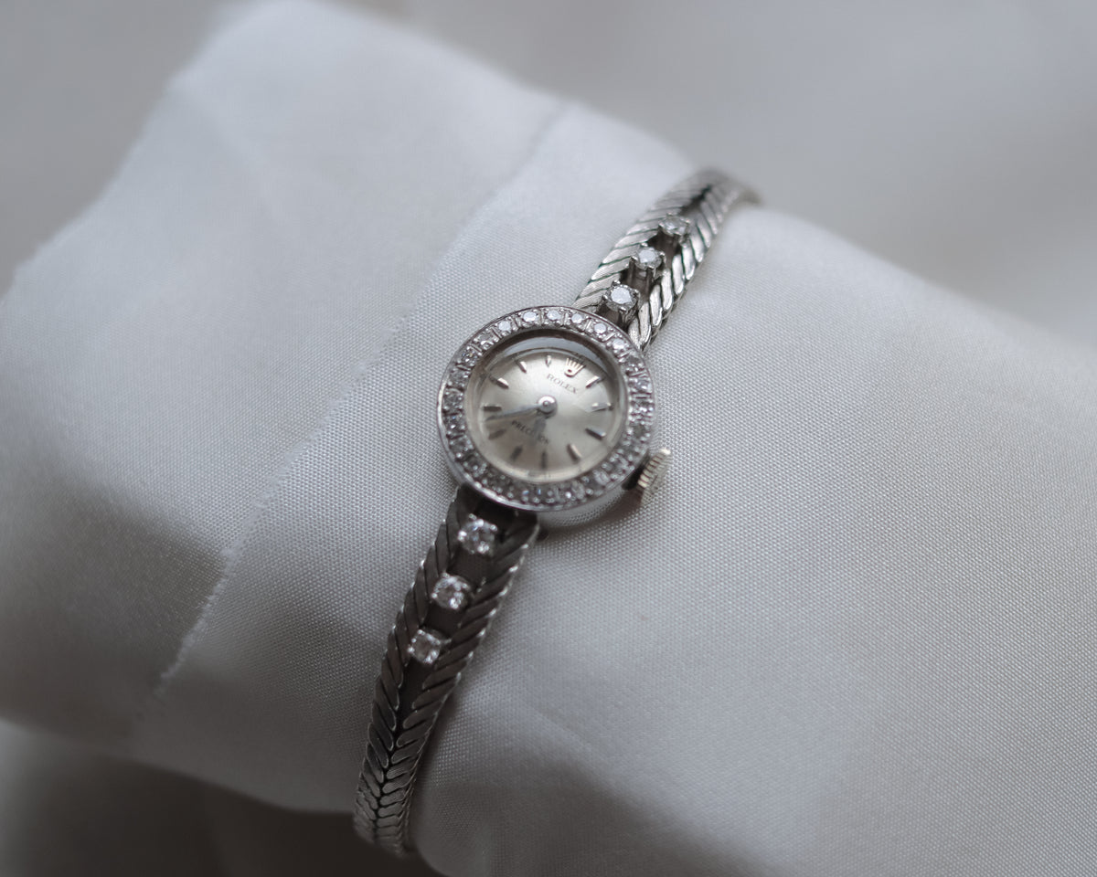 Vintage 1972 Rolex Precision 18ct White Gold Diamond Cocktail Watch