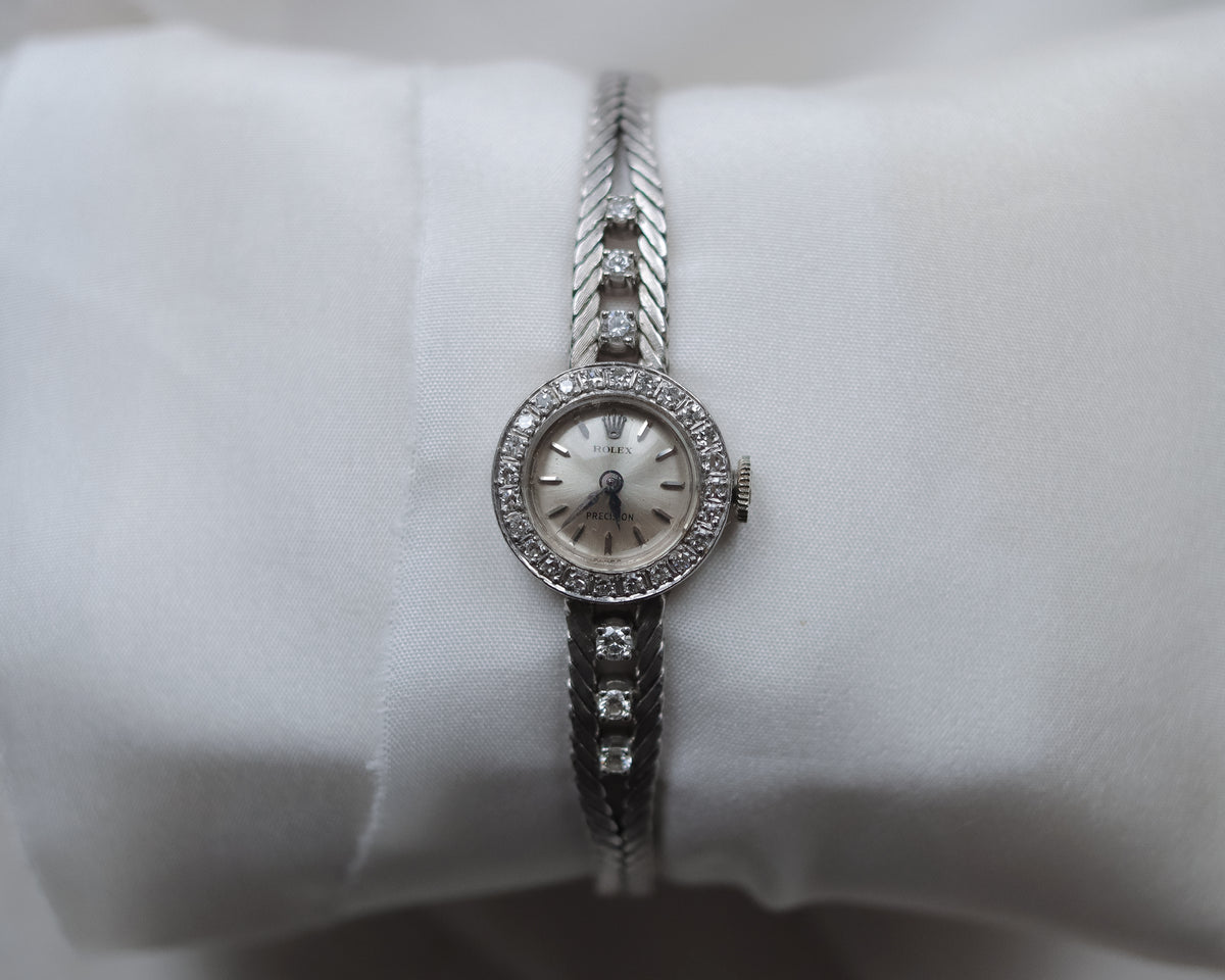 Vintage 1972 Rolex Precision 18ct White Gold Diamond Cocktail Watch