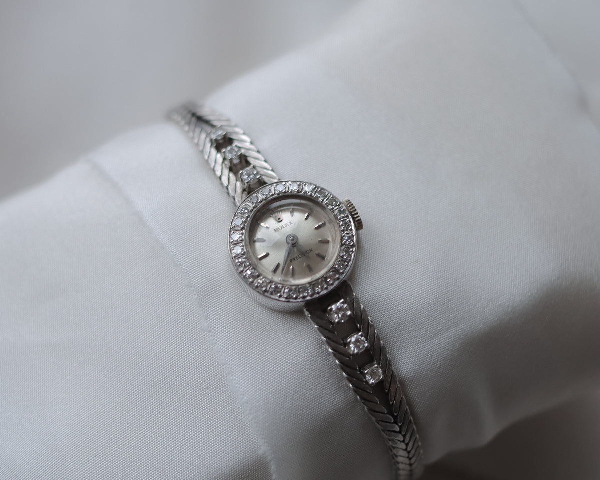 Vintage 1972 Rolex Precision 18ct White Gold Diamond Cocktail Watch