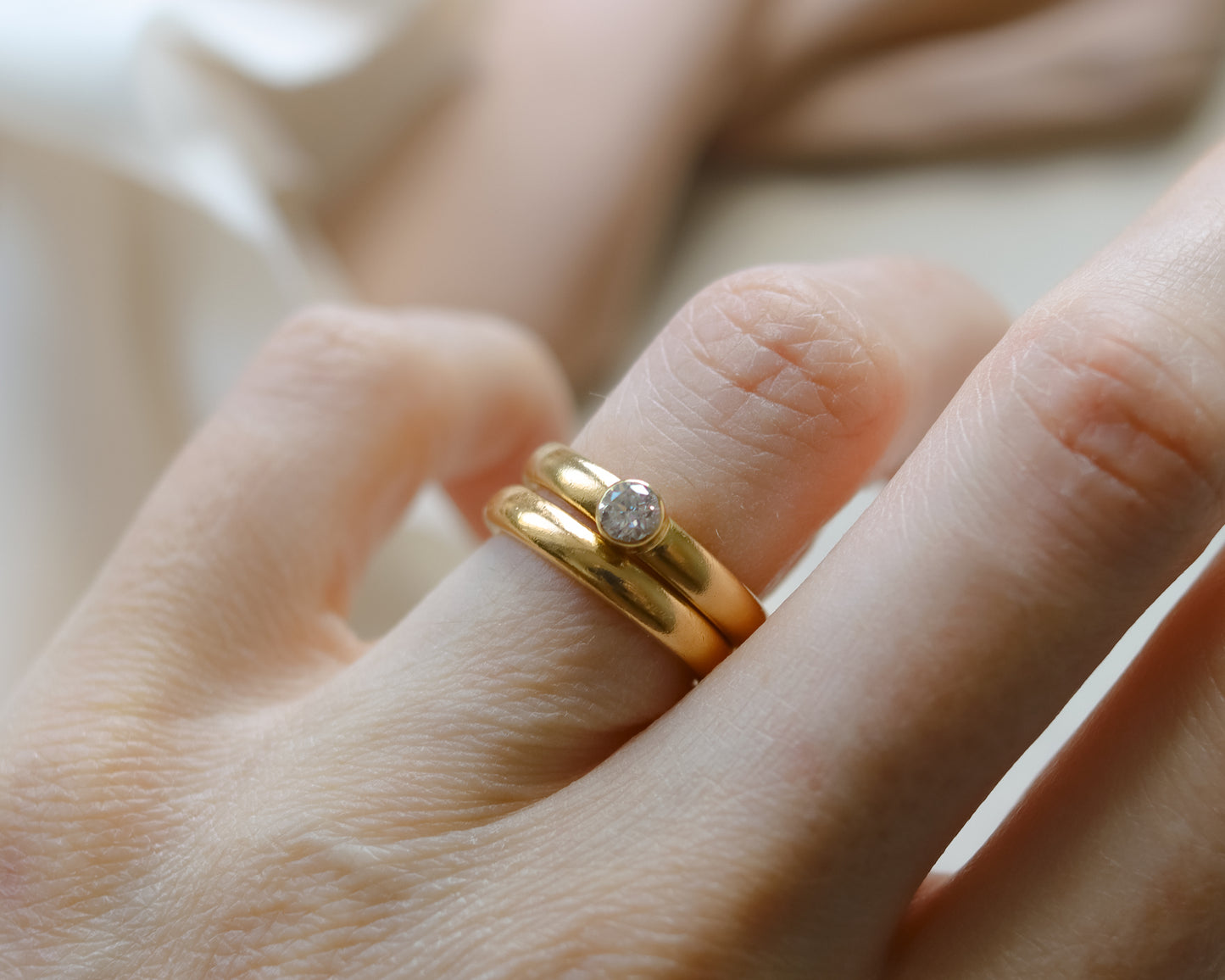 Vintage 22ct Gold Old Cut Diamond Ring - UK L 1/2