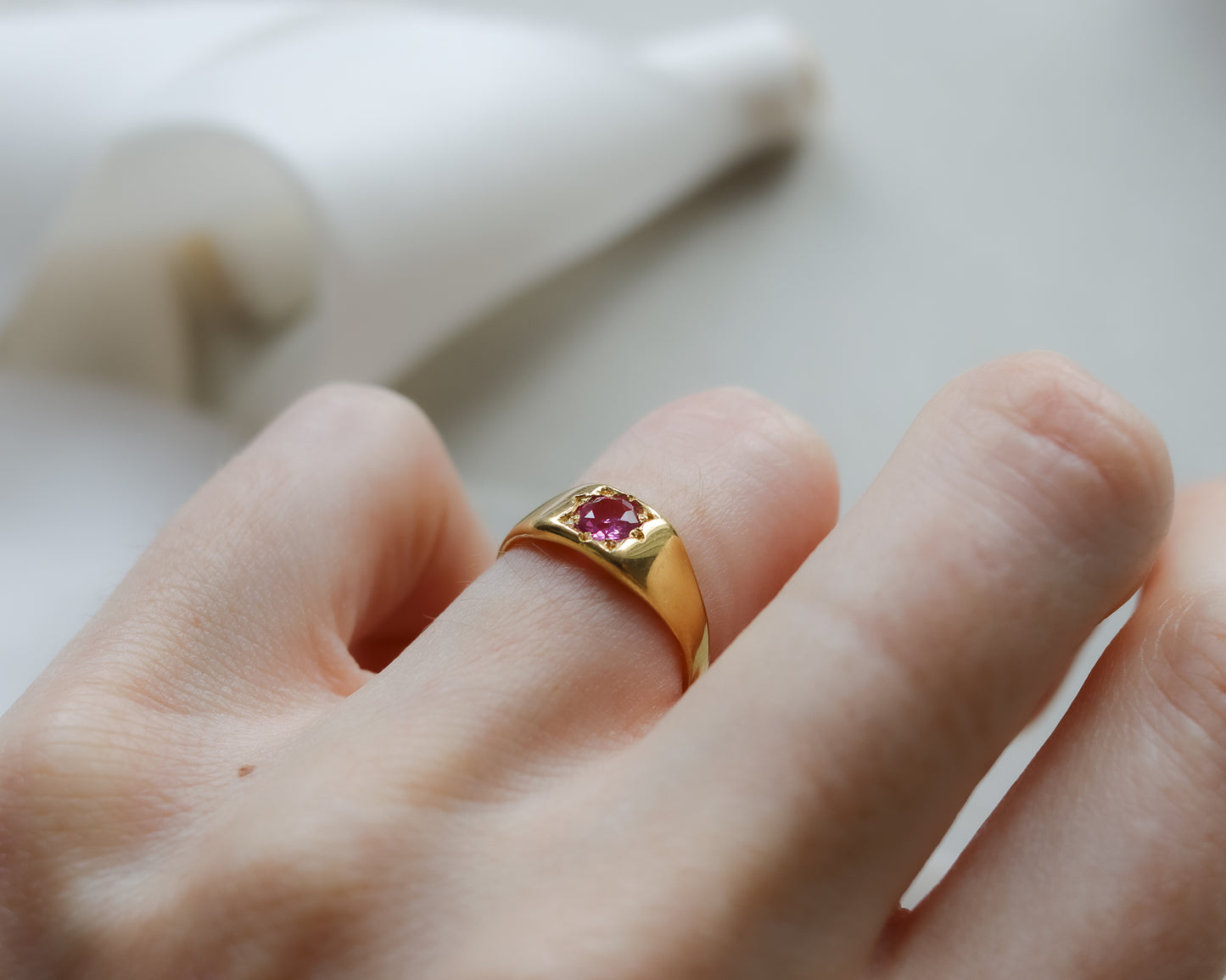 Vintage 22ct Gold Pink Sapphire Signet Ring 1934 - UK J