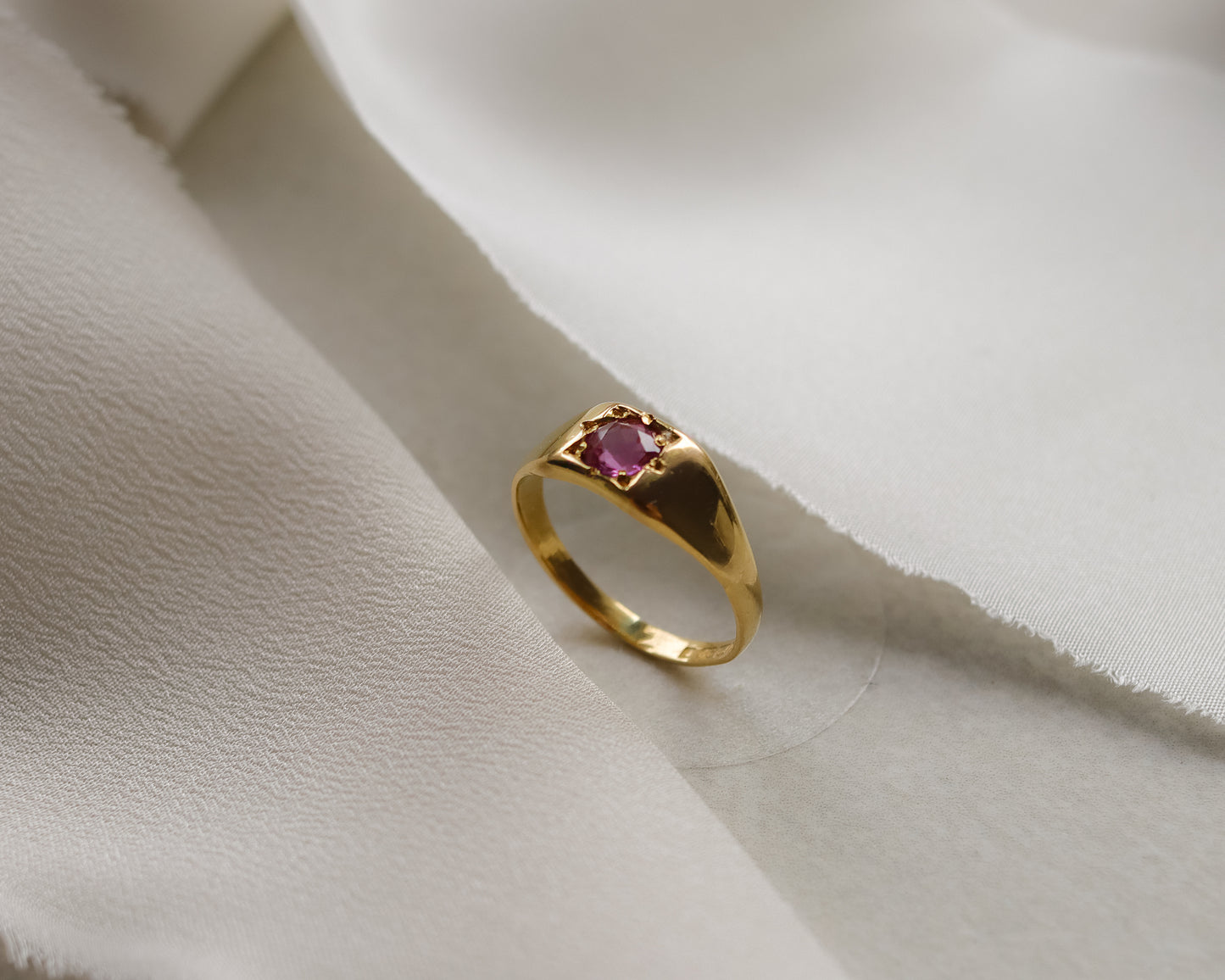 Vintage 22ct Gold Pink Sapphire Signet Ring 1934 - UK J