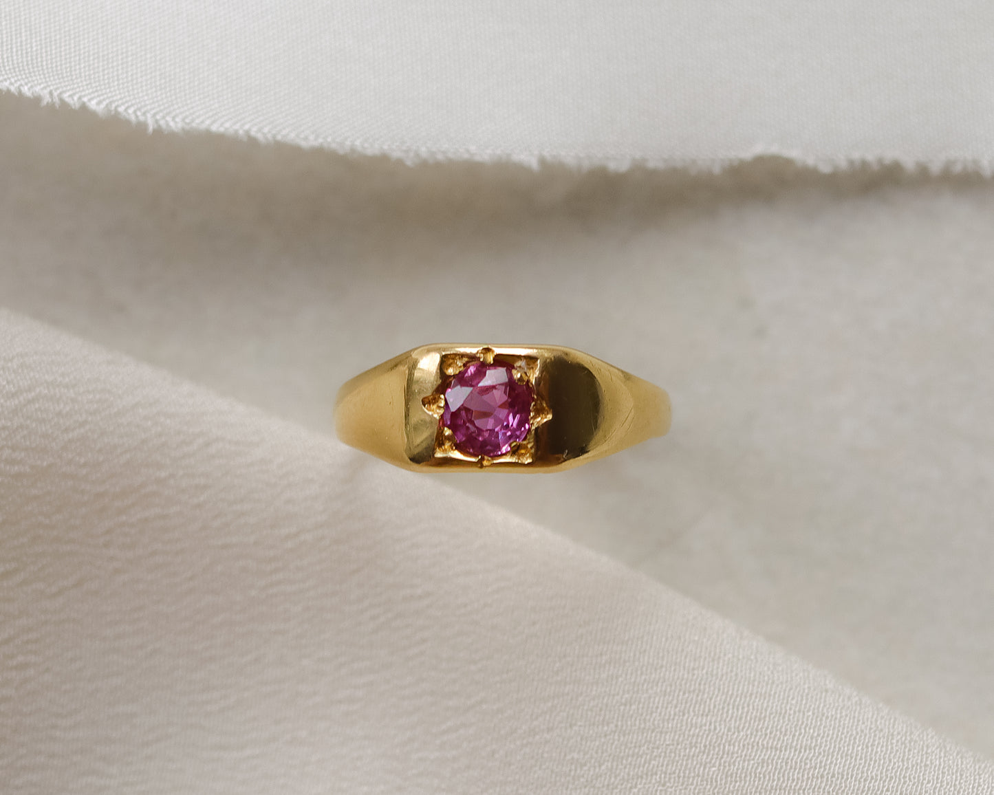 Vintage 22ct Gold Pink Sapphire Signet Ring 1934 - UK J