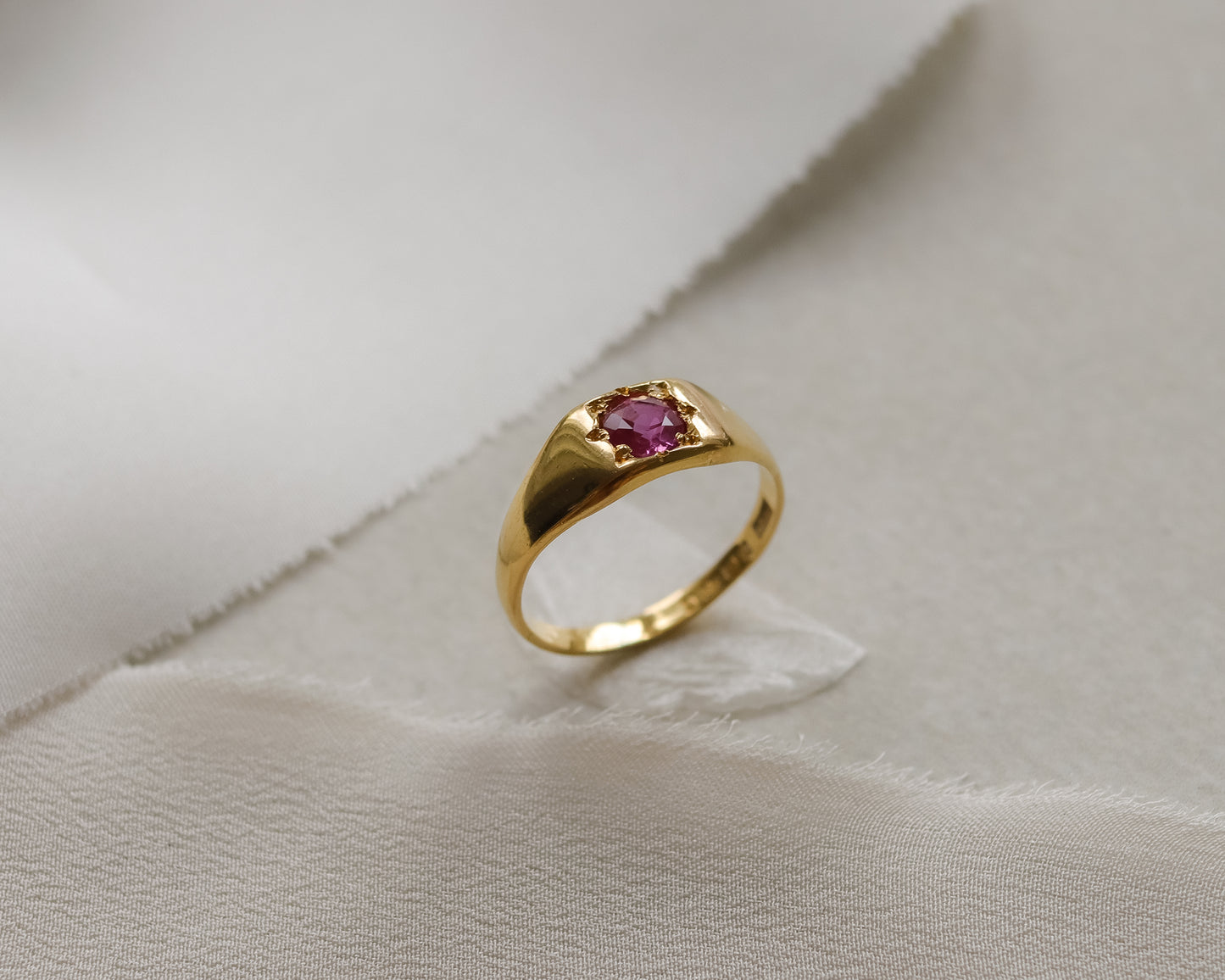 Vintage 22ct Gold Pink Sapphire Signet Ring 1934 - UK J