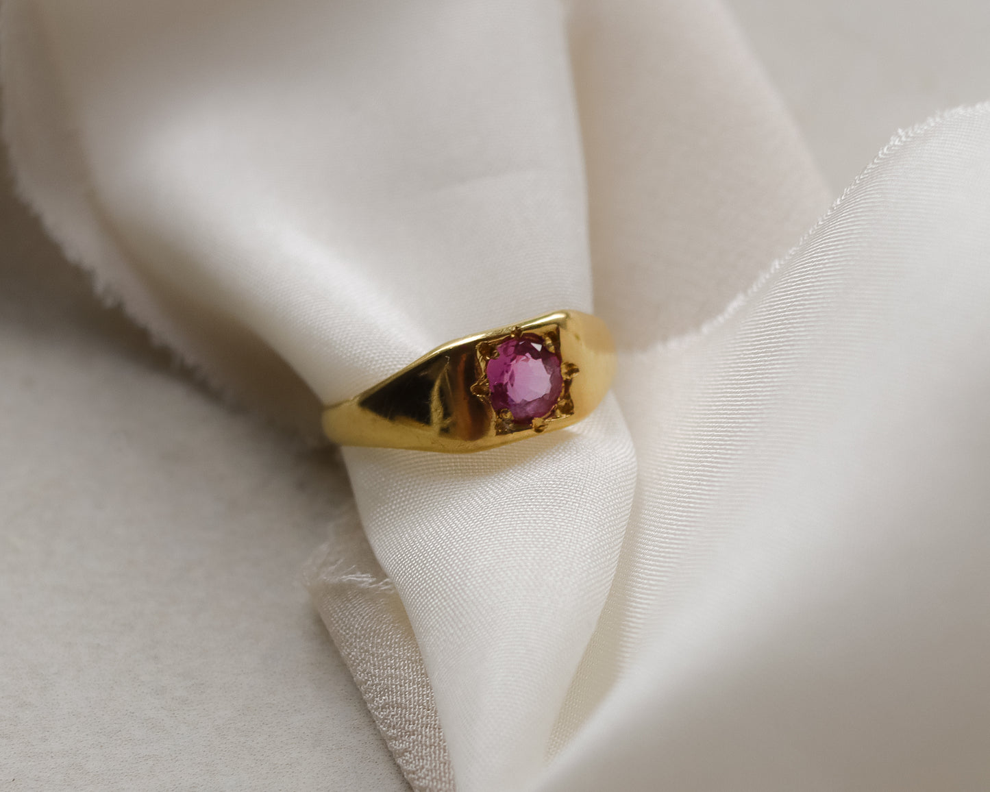 Vintage 22ct Gold Pink Sapphire Signet Ring 1934 - UK J