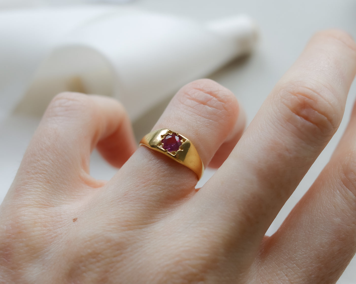 Vintage 22ct Gold Pink Sapphire Signet Ring 1934 - UK J