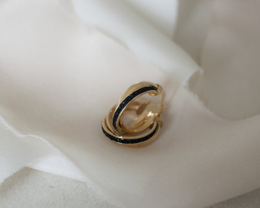 Vintage 9ct Gold Double Hoop Earrings with Black Enamel Inlay