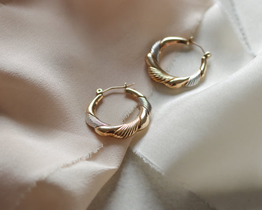 9ct bi-coloured gold scalloped hoop earrings