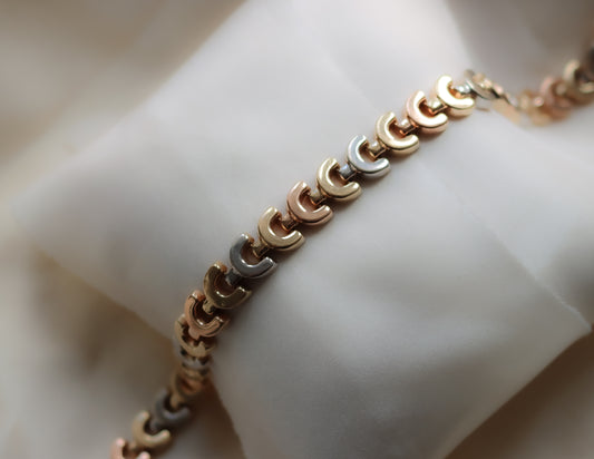 9ct Tri-Colour Gold C-Link Bracelet