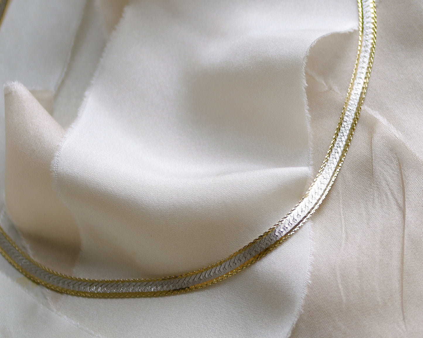 flat link herringbone necklace in 9ct white and yellow gold