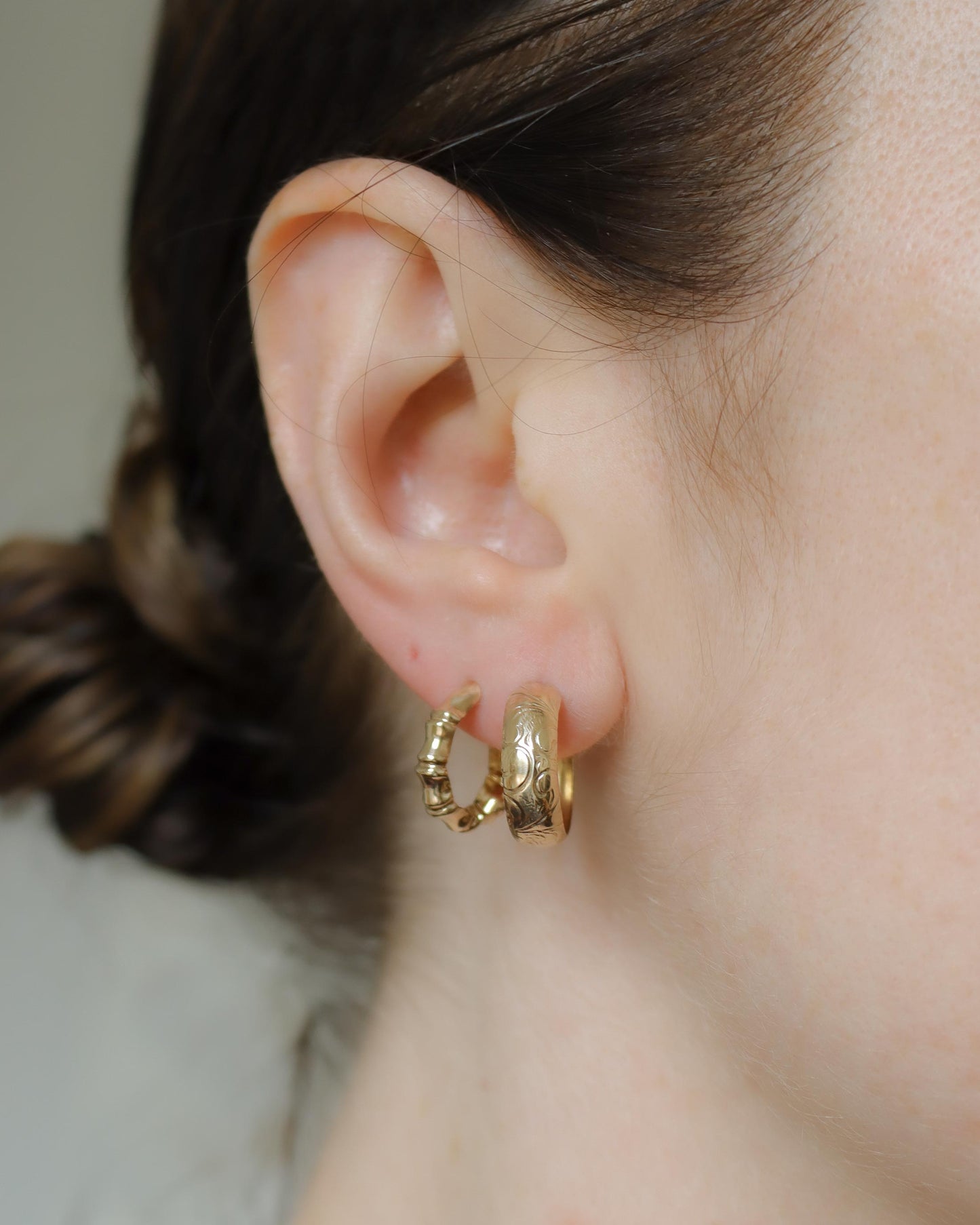 Vintage 9ct Gold Bamboo-Style Hoop Earrings