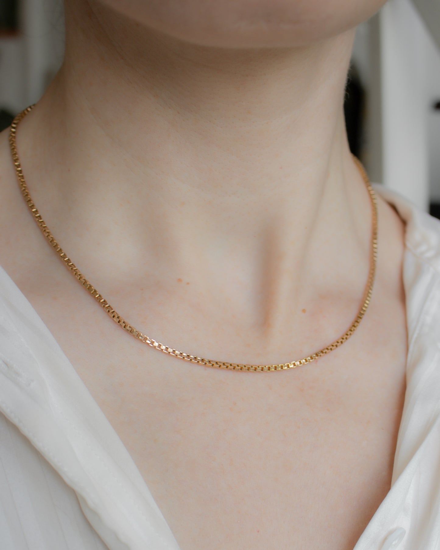 Vintage 9ct Gold Box Link Necklace - 47cm