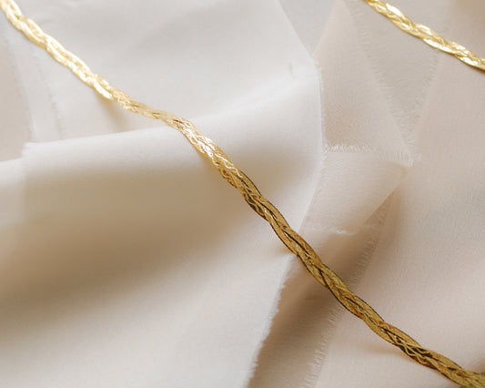 9ct yellow gold braided flat link necklace