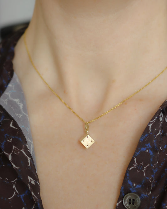 Brushed 9ct Gold Dice Pendant Charm