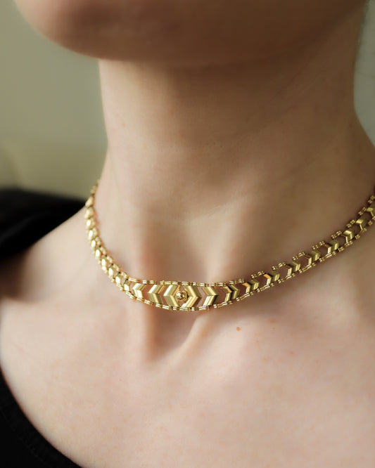Vintage 9ct Gold Chevron Choker Necklace (1976)