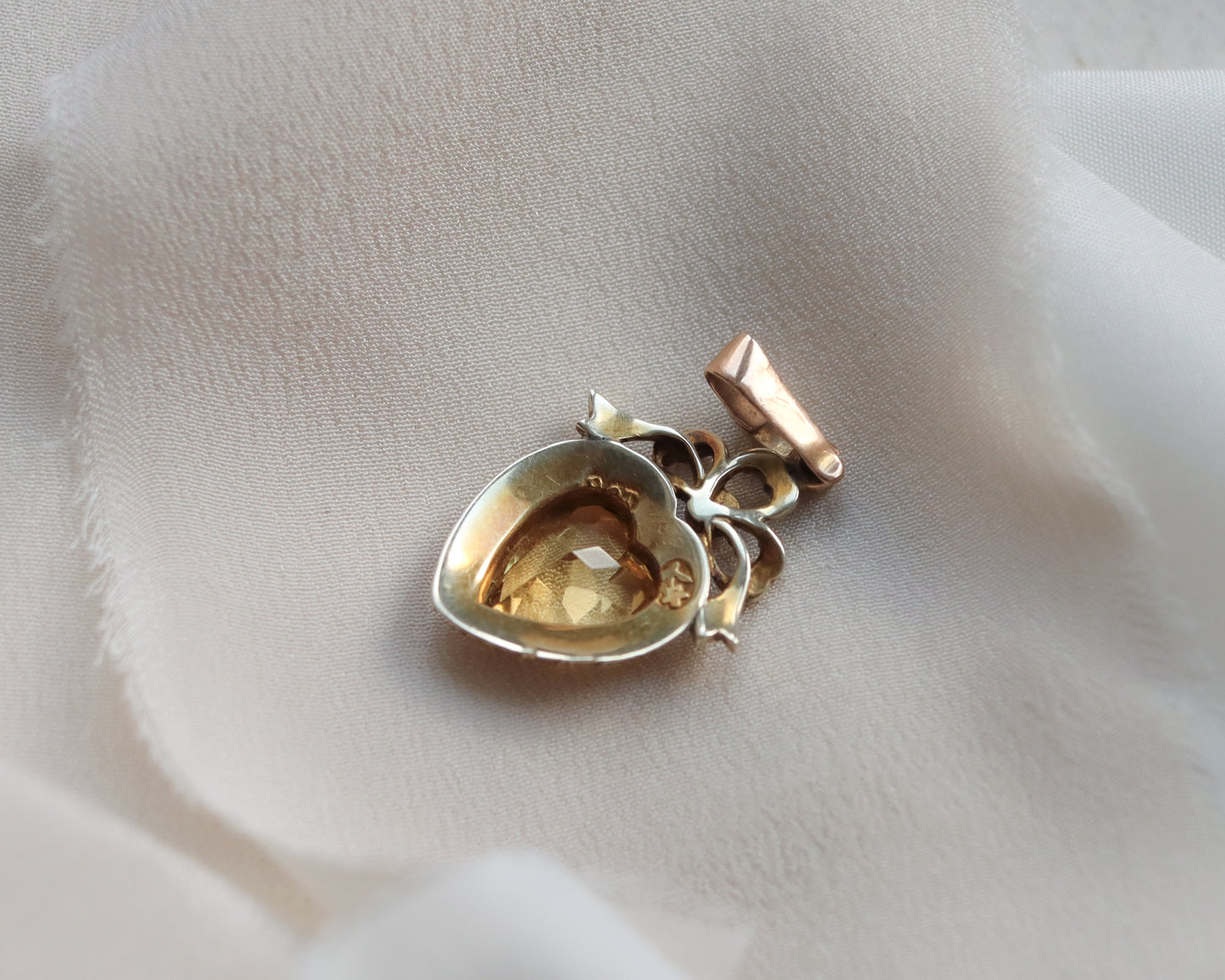 Antique Victorian Citrine & Seed Pearl Heart Pendant