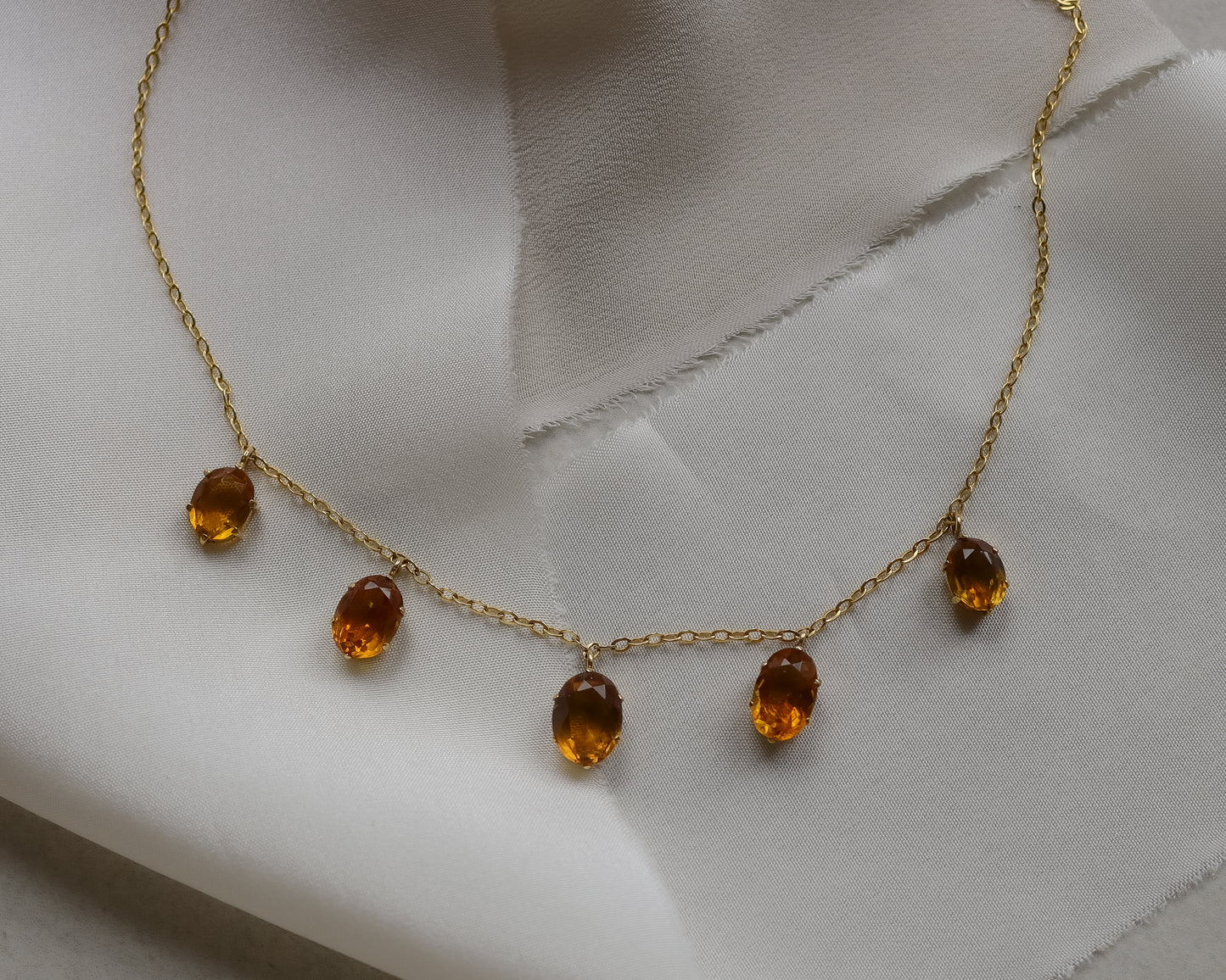 Vintage 9ct Gold Graduated Citrine Fringe Necklace