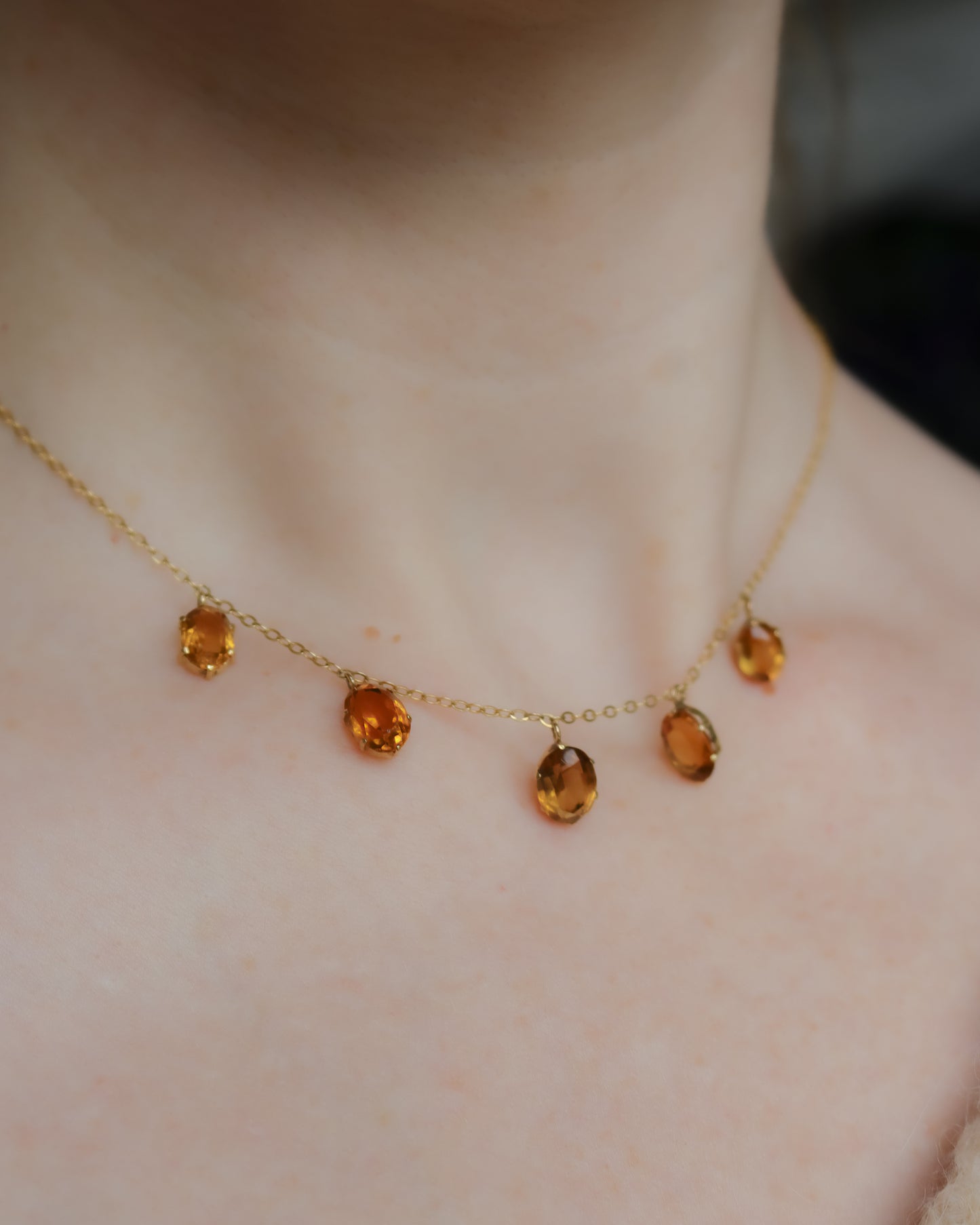 Vintage 9ct Gold Graduated Citrine Fringe Necklace