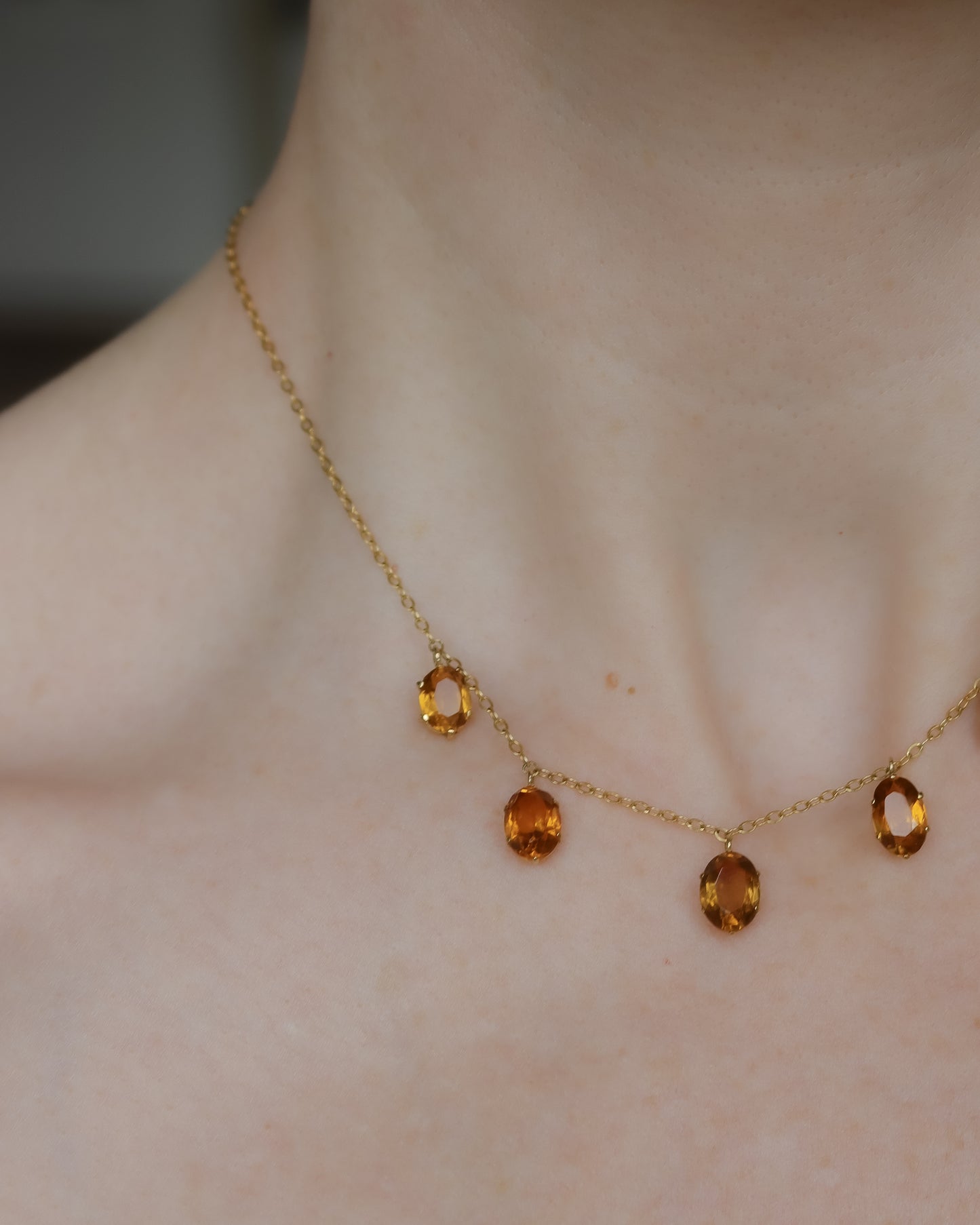Vintage 9ct Gold Graduated Citrine Fringe Necklace