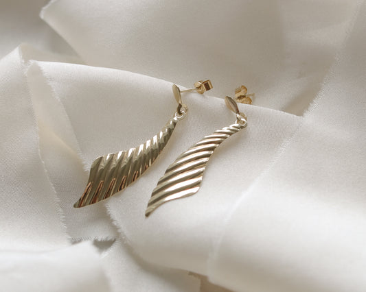 9ct gold crimped crescent drop earrings