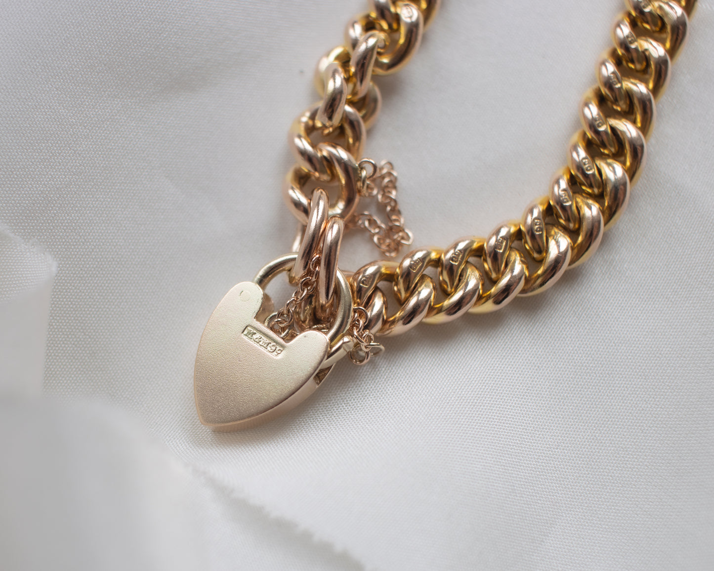 Antique 9ct Gold Curb Link Bracelet with Heart Padlock