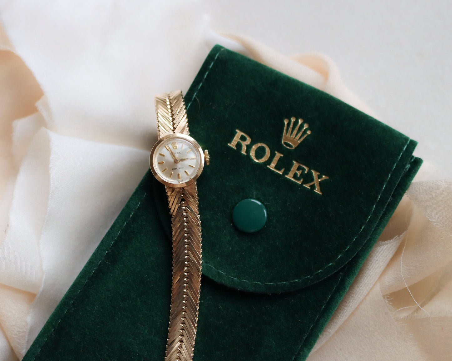 Vintage 9ct Gold Herringbne Rolex Ladies Wristwatch – 1964