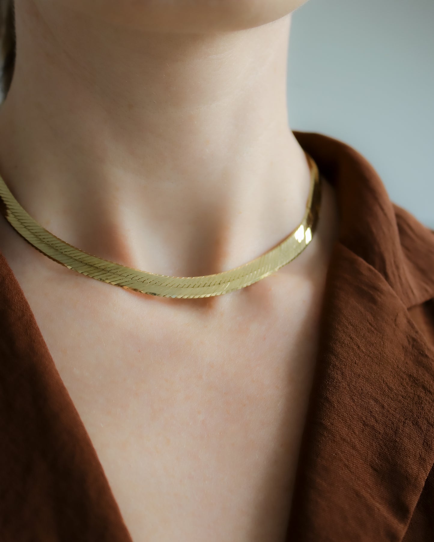 Vintage Italian 9ct Gold Wide Herringbone Necklace - 41.5cm