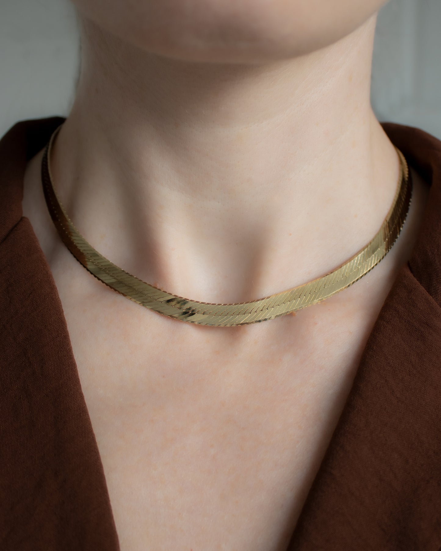 Vintage Italian 9ct Gold Wide Herringbone Necklace - 41.5cm
