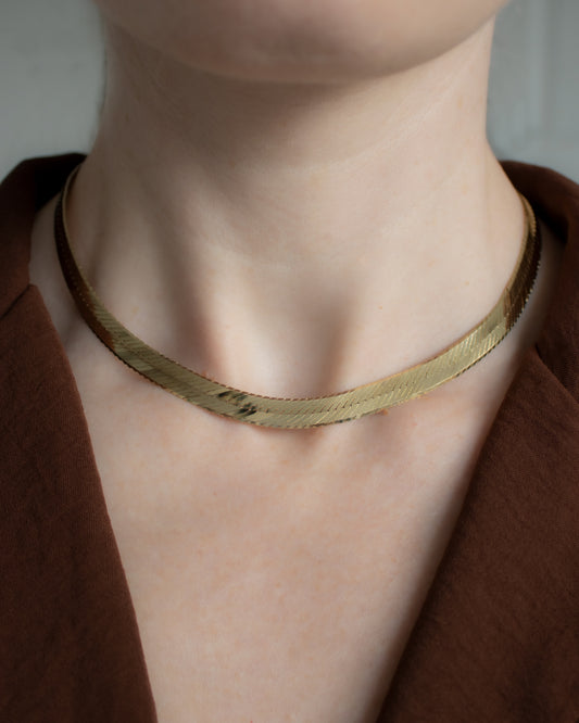 Vintage Italian 9ct Gold Wide Herringbone Necklace - 41.5cm