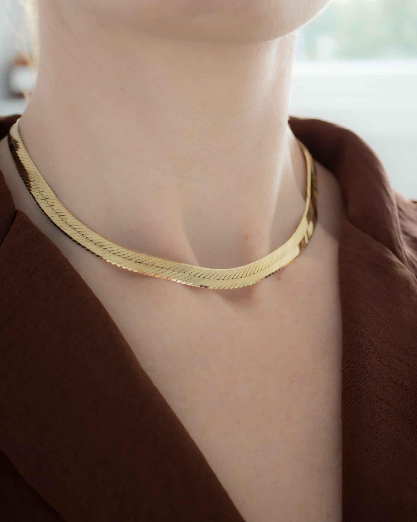 Vintage Italian 9ct Gold Wide Herringbone Necklace - 41.5cm