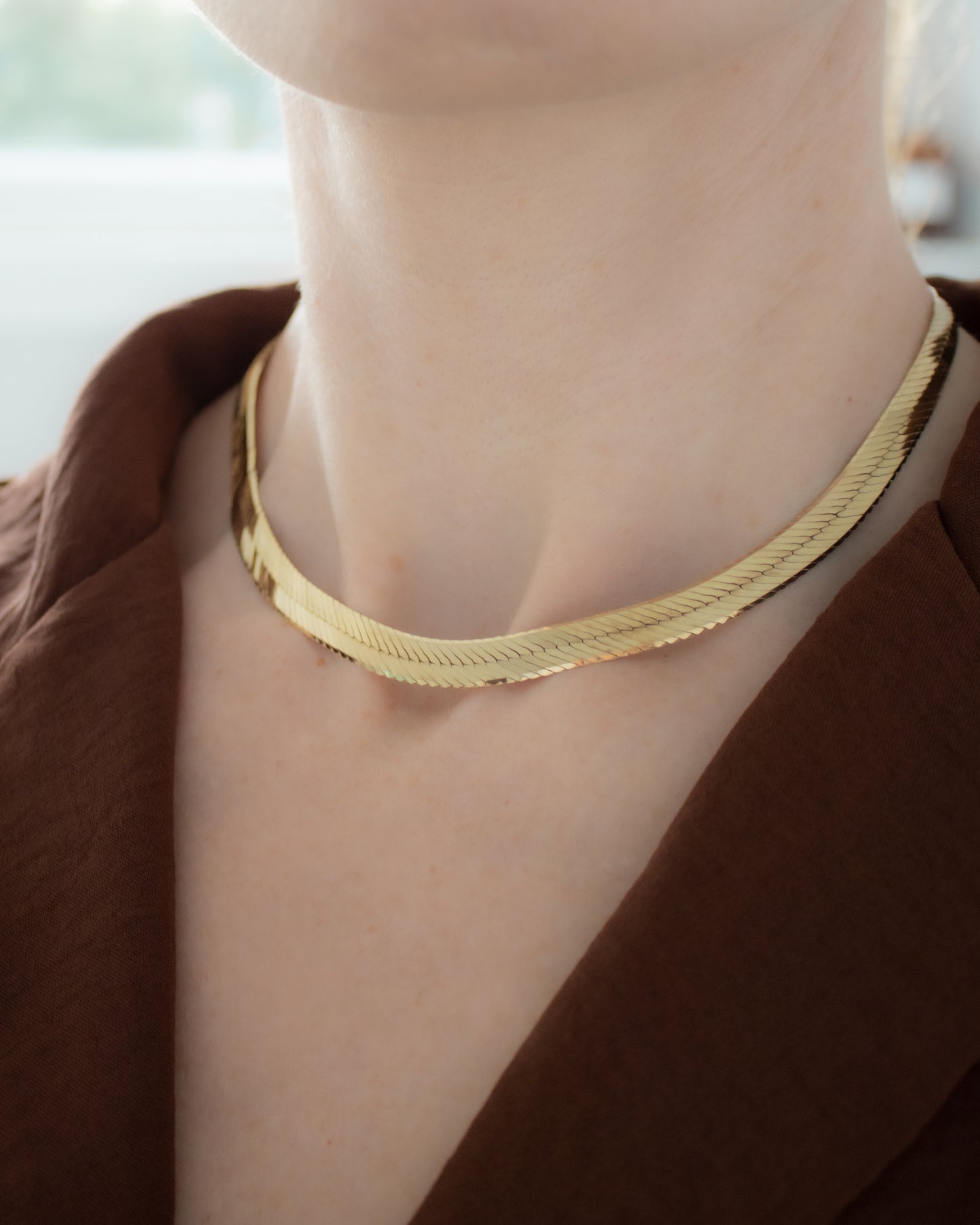 Vintage Italian 9ct Gold Wide Herringbone Necklace - 41.5cm