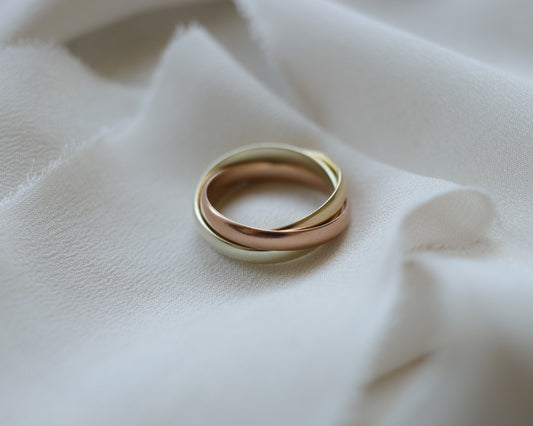 Vintage Thicker Tri-Colour Gold Trinity Band Ring - UK L