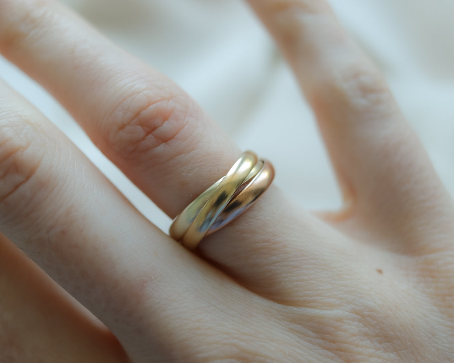 Vintage Thicker Tri-Colour Gold Trinity Band Ring - UK L