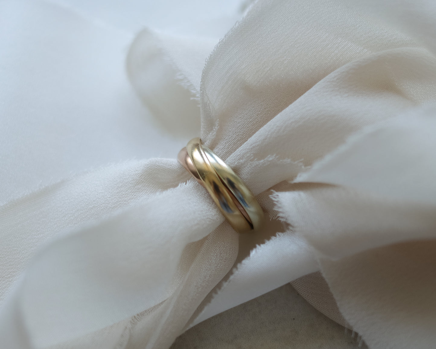 Vintage Thicker Tri-Colour Gold Trinity Band Ring - UK L