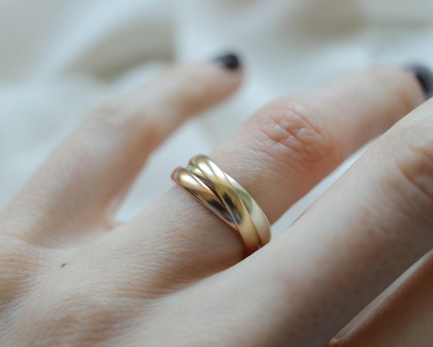 Vintage Thicker Tri-Colour Gold Trinity Band Ring - UK L