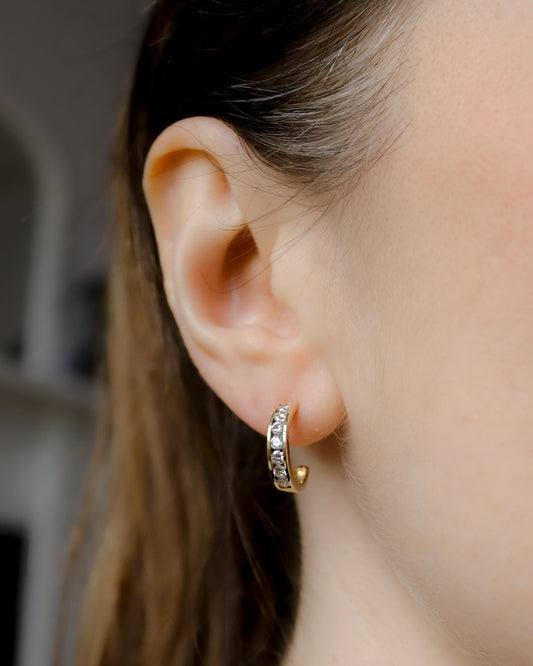 Vintage 9ct gold Moissanite half hoop earrings